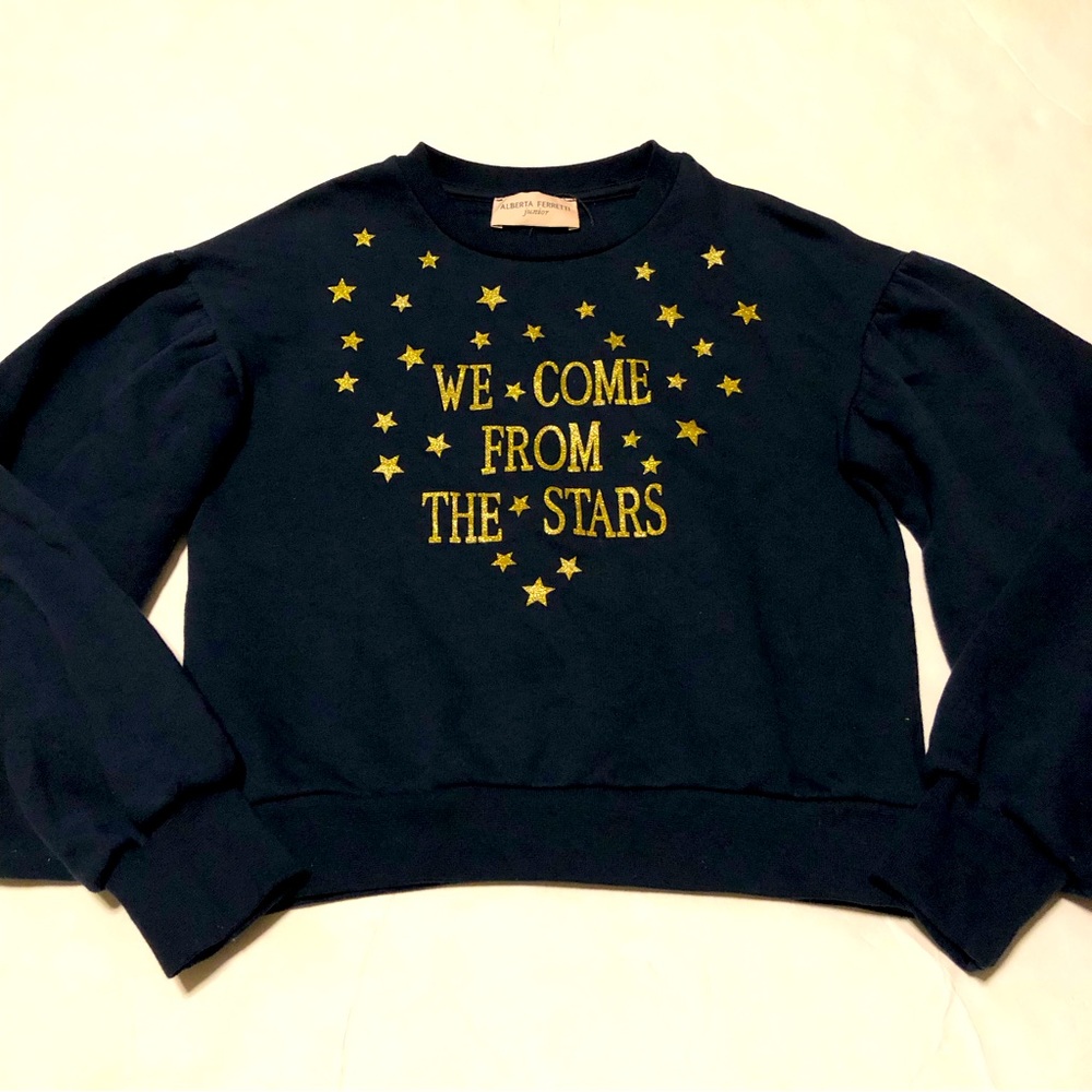 Alberta Ferretti Junior Navy Balloon Sleeve Sweatshirt We Come From The Stars